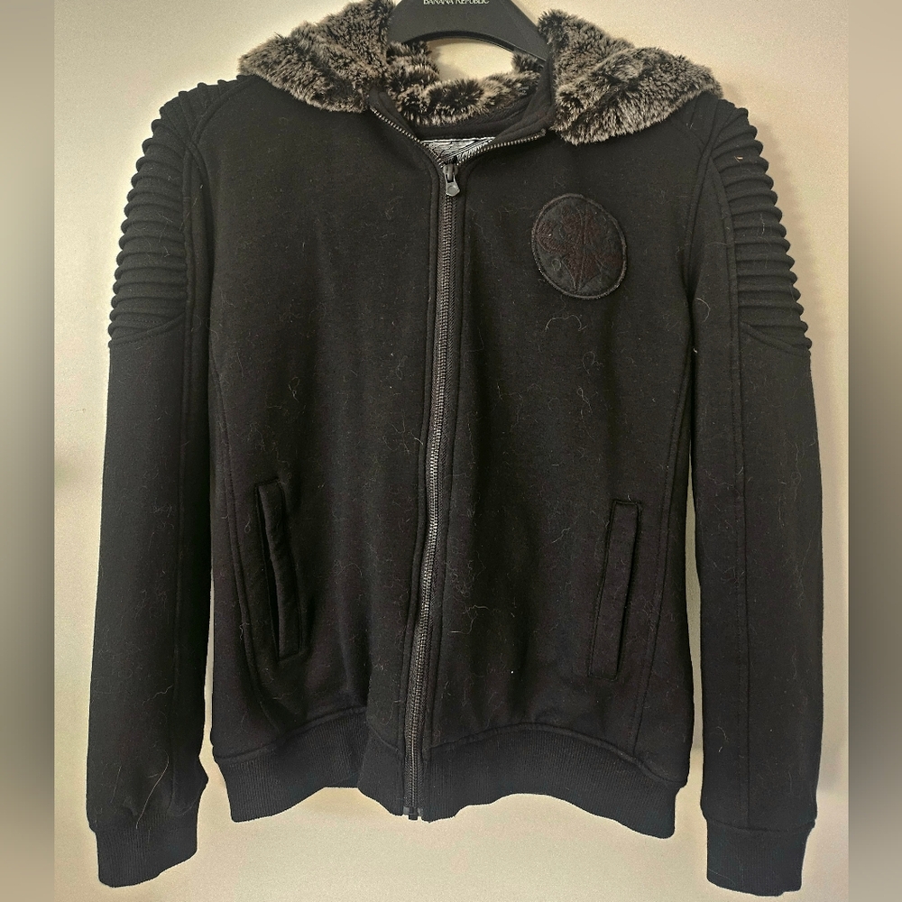 ♠️ AFFLICTION Faux Fur Lined Hoodie RARE Black Sz M